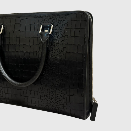 Lucentini Crocodile-Embossed Leather Briefcase