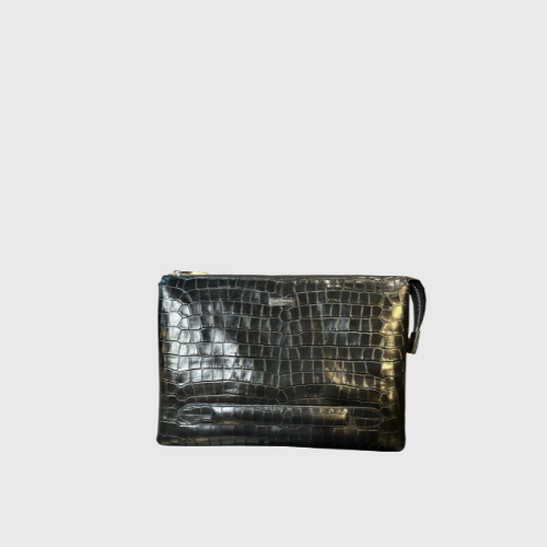 Lucentini Crocodile-Embossed Leather Clutch Bag
