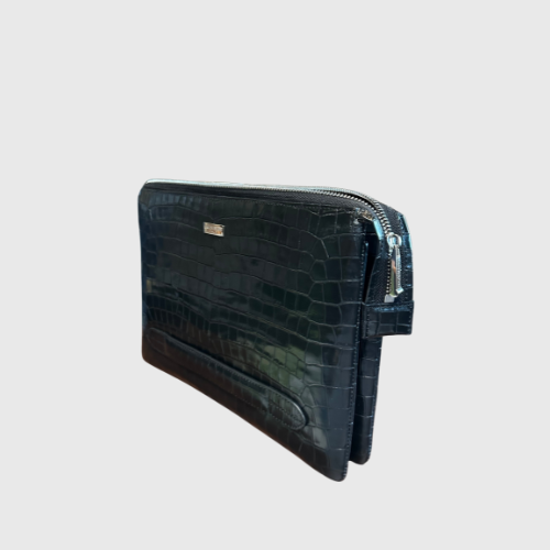 Lucentini Crocodile-Embossed Leather Clutch Bag